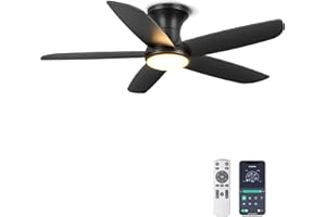 Ohniyou Ceiling Fan with Lights, 46" Flush Mount Ceiling Fans with Light, Remote & App Control, Low Profile, Reversible, 3CCT