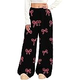 Ruziyoog Womens Wide Leg Lounge Pants Cute Bow Print Pajama Pants High Waisted Comfy Sleepwear Soft Casual Yoga Pants
