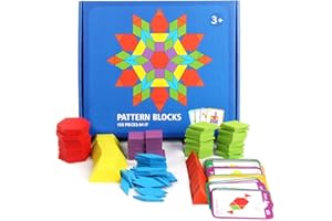 Max-Cool 155 Pcs Wooden Pattern Blocks Set Geometric Shape Puzzle Kindergarten Classic Educational Montessori Tangram Toys fo
