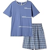 Big Boys Pajamas,Long Plaid Strips Cotton Shorts Tee Shirt Sleepwear Teens 8-18 Years