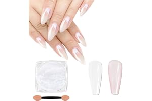 SIUSIO White Pearl Chrome Nail Powder,Iridescent Aurora Powder Metallic Mirror Effect Pigment Pearlescent Mermaid Pigment Pearl Glitter Dust Kit, Nail Art Decoration, Resin Craft