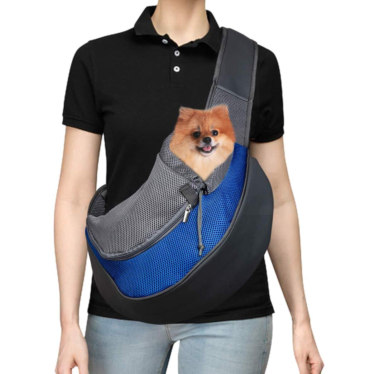 IBLUELOVER Dog Sling Carrier Pet Cat Papoose Hands Free Mesh Tote Bag Trip Carrie Pouch Travel Front Pack with Adjustable Padded Shoulder Strap and Front Pocket for Puppy Cat Outdoor Walking Subway