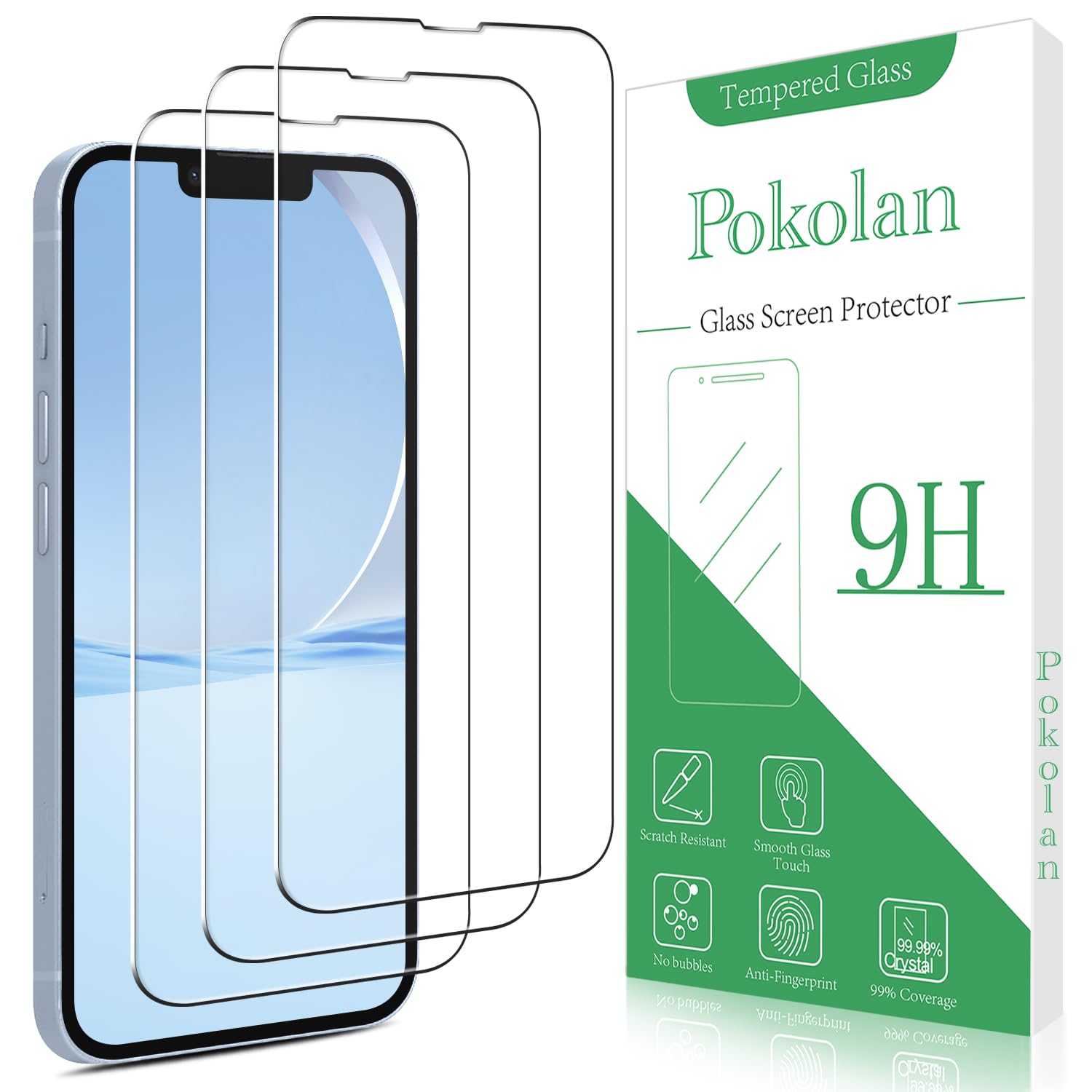 Pokolan [3-Pack Screen Protector for iPhone 14 Plus Tempered Glass, 9H Hardness, Bubble Free, Anti Scratch, Easy to Install