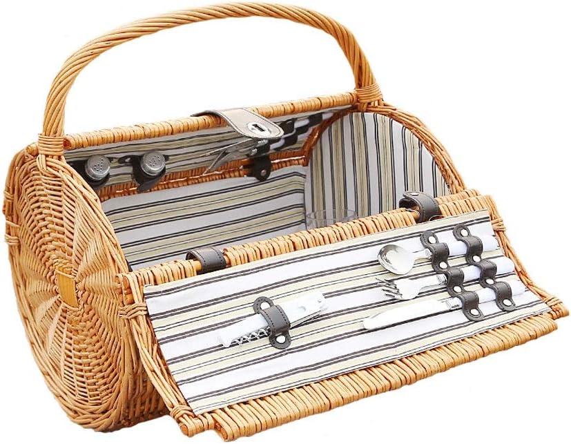 Cesta de Picnic de ratán Viaje Familiar Canasta de Almacenamiento al