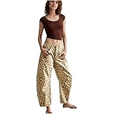 XIKUKA Leopard Pants Women Barrel Baggy Y2k Boyfriend Jeans Cheetah Print Jeans Mid Rise Embroidered Jean
