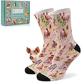 CHMKMF Funny Farm Animal Print Socks for Women Men Novelty Crew Socks Farm Animal Gifts