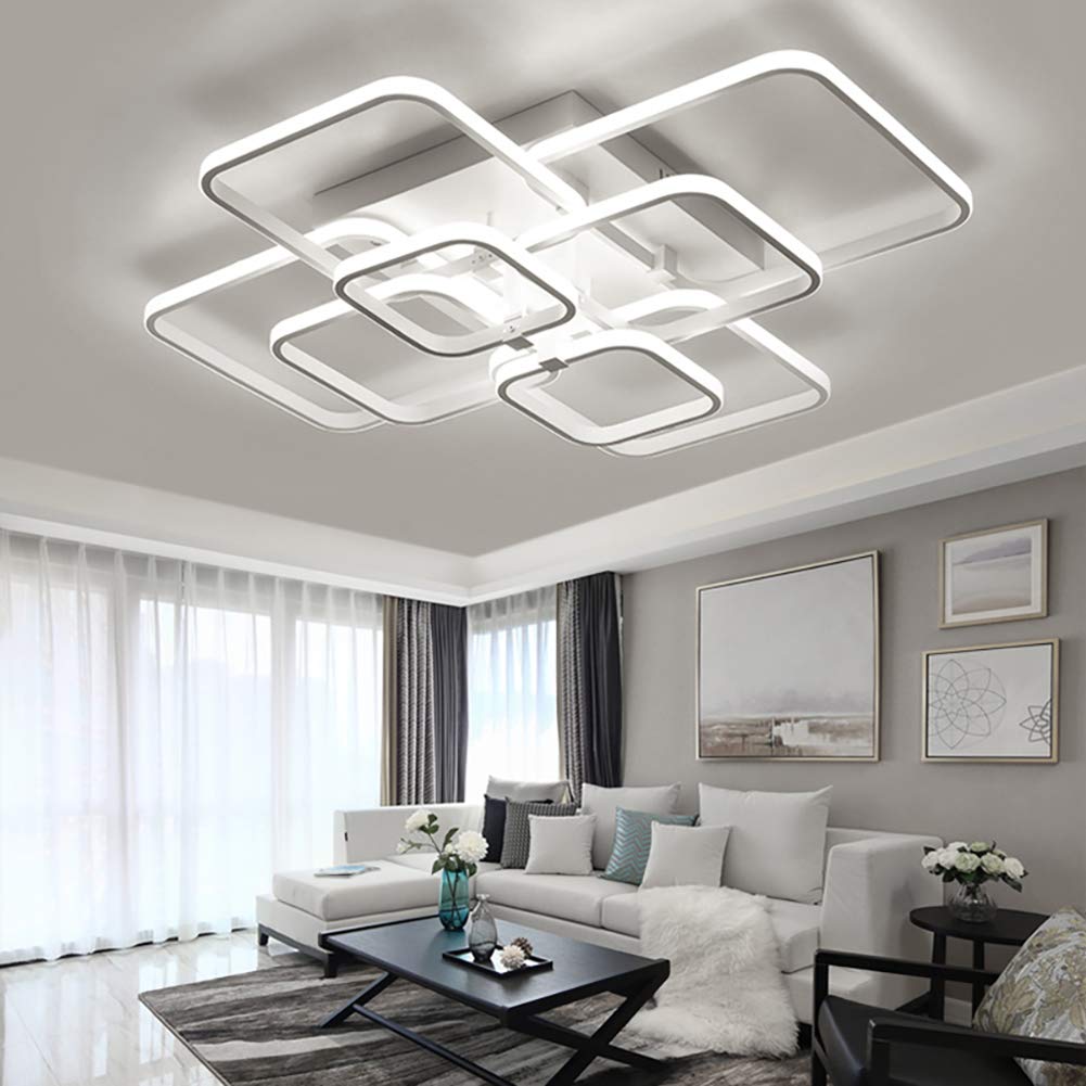 Warmiehomy Modern LED Ceiling Lights,Chandelier with 8 Head Square Design, 152W 6500K, Cool White Light Ceiling Lamp for Living Room, Bedroom, Hallway, Kitchen(White)
