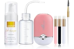 WOZUTUNT 3.38OZ Eyelash Extension Cleanser Lash Mousse Lash Shampoo for Extensions, USB Mini Portable Fan Rechargeable Electric Handheld Air Conditioning Lash Shampoo Brush Plastic Wash Bottle (lash fan-pink)