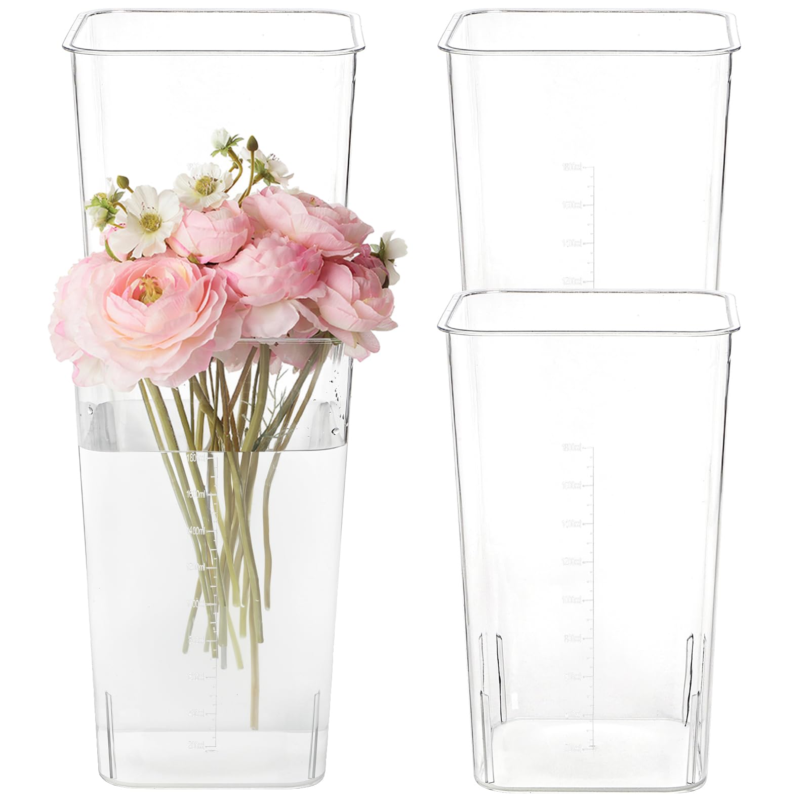 Photo 1 of Suwimut 4 Pack Plastic Flower Vase Centerpiece for Home, Wedding Party, Clear Tall Square Tapered Vase for Flowers, Non Breakable Acrylic Flower Vases for Home Office Decor (Not Glass)