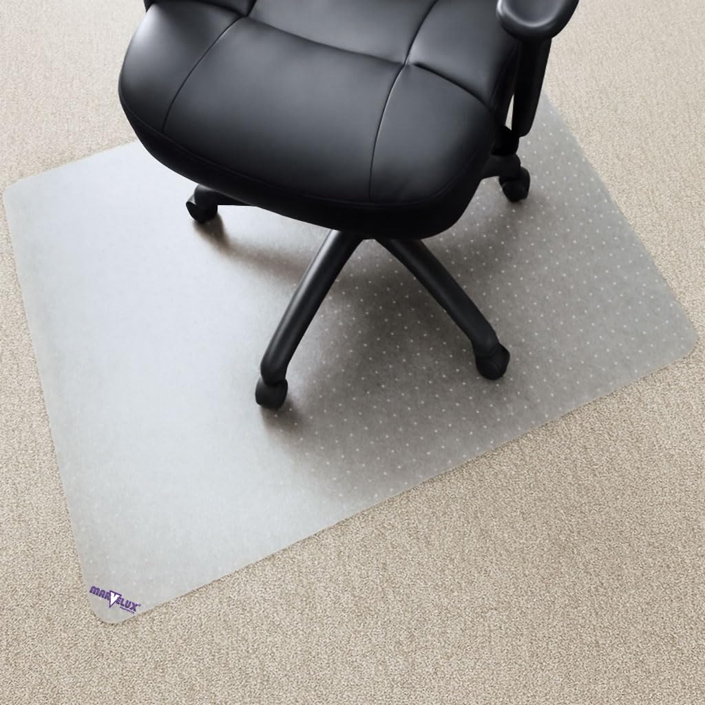Marvelux PVC Office Chair Mat for Low Pile Carpets and Carpet Tiles, 75 x 120cm (30" x 47") Vinyl Clear Floor Protector, Non-Slip, Made in the UK