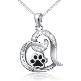 FLYOW 925 Sterling Silver Cute Paw Print Forever Love Heart Pendant Necklace/Bracelet/Stud Earrings Gift for Women, Box Chain 18"