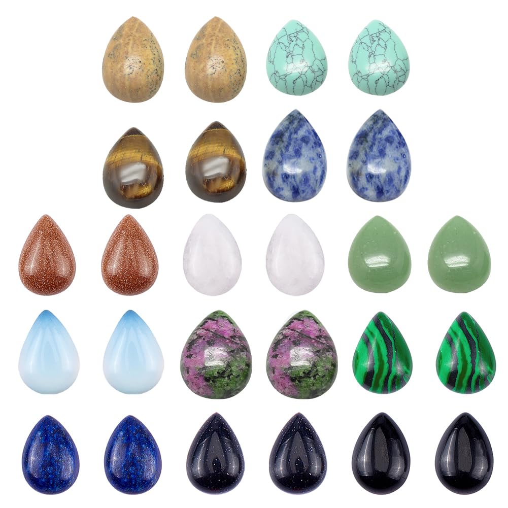 SUPERFINDINGS 26pcs Teardrop Gemstones Cabochons 13 Styles 9x13mm Flatback Natural Synthetic Dome Cabs Quartz Crystal Cabochons Energy Stones Cab Covers No Hole for Jewelry Making