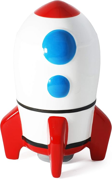 hapinest ceramic piggy bank for boys rocket