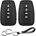 INFIPAR 2pcs Compatible with Toyota RAV4 Camry Highlander 4Runner Corolla Avalon Mirai Prius 86 C-HR Smart 4 Buttons HYQ14FBC Carbon Fiber Looks Key Fob Cover Case Key Chain Protector Holder