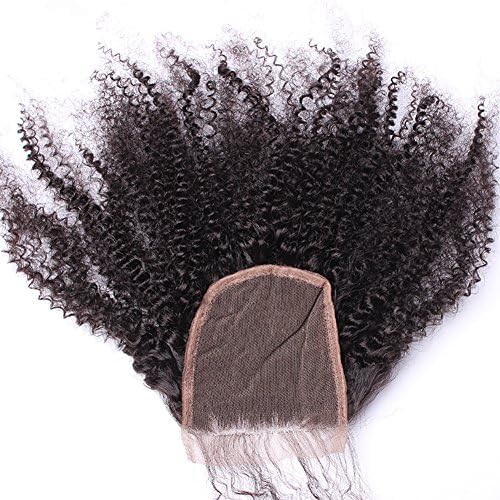 QDBeauty Hair Afro Kinky Curly Lace Closure With Baby Hair 100% Human Remy Hair Natural Color(12inch)
