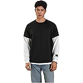 VIPWOLF Men's Crewneck Sweatshirts Letter Patched Long Sleeve 2 in 1 Street Pullover Sweatshirt