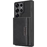 YNlinuofg 2-in-1 Protective Case for Samsung Galaxy S24 Ultra with Detachable Magnetic Wallet Card Holder Supports Magnetic Wireless Charging Made from Premium PU Leather Bracket Function (Black)