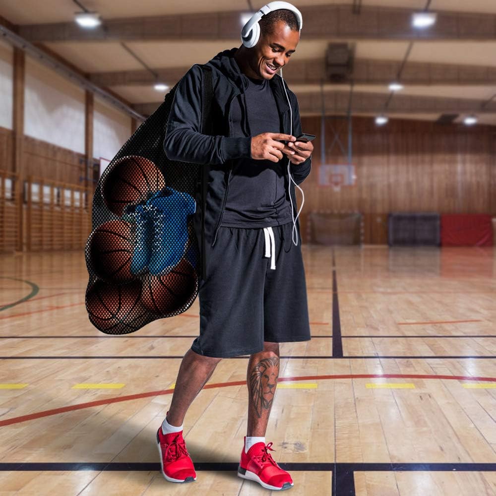 BROTOU 2 Pack Extra Large Sports Ball Bag Mesh Socce Ball Bag Heavy Duty Drawstring Bags Team Work for Holding Basketball, Volleyball, Baseball, Swimming Gear with Shoulder Strap (30” x 40”)