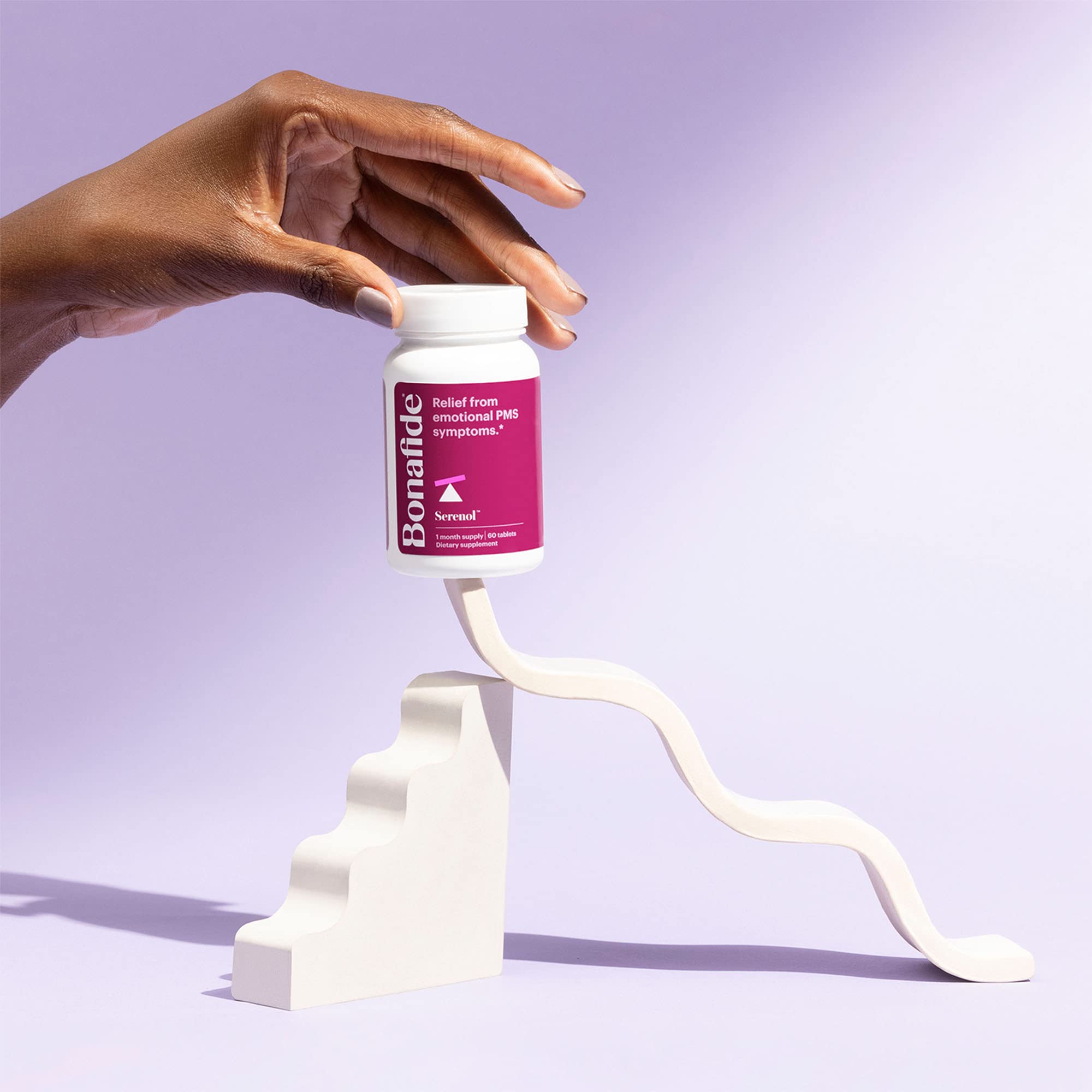 Serenol by Bonafide. Relief from Hormonal Mood Swings, Irritability, & PMS Bloating. — 3-Month Supply (180 Tablets)