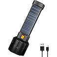 MVIOCS LED Flashlight Solar/Rechargeable, Powerful Flashlight Torch with 3 Modes, Super Bright Small LED Flash Light Waterproof,Adjustable Brightness for Camping,Outdoors,Emergency