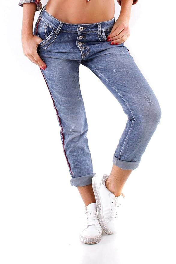 OSAB-Fashion 10370 Damen Jeans Karostar by Lexxury Röhre Hose Boyfriend Haremscut Streifen Regularfit