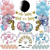 94-Piece Gender Reveal Party Supplies Kit By Sweet Serenity | Cute Gender Revealing Decorations Set For Baby Shower | Exciting Boy & Girl Balloons With Confetti, Photo Props, Banners, Stickers & More