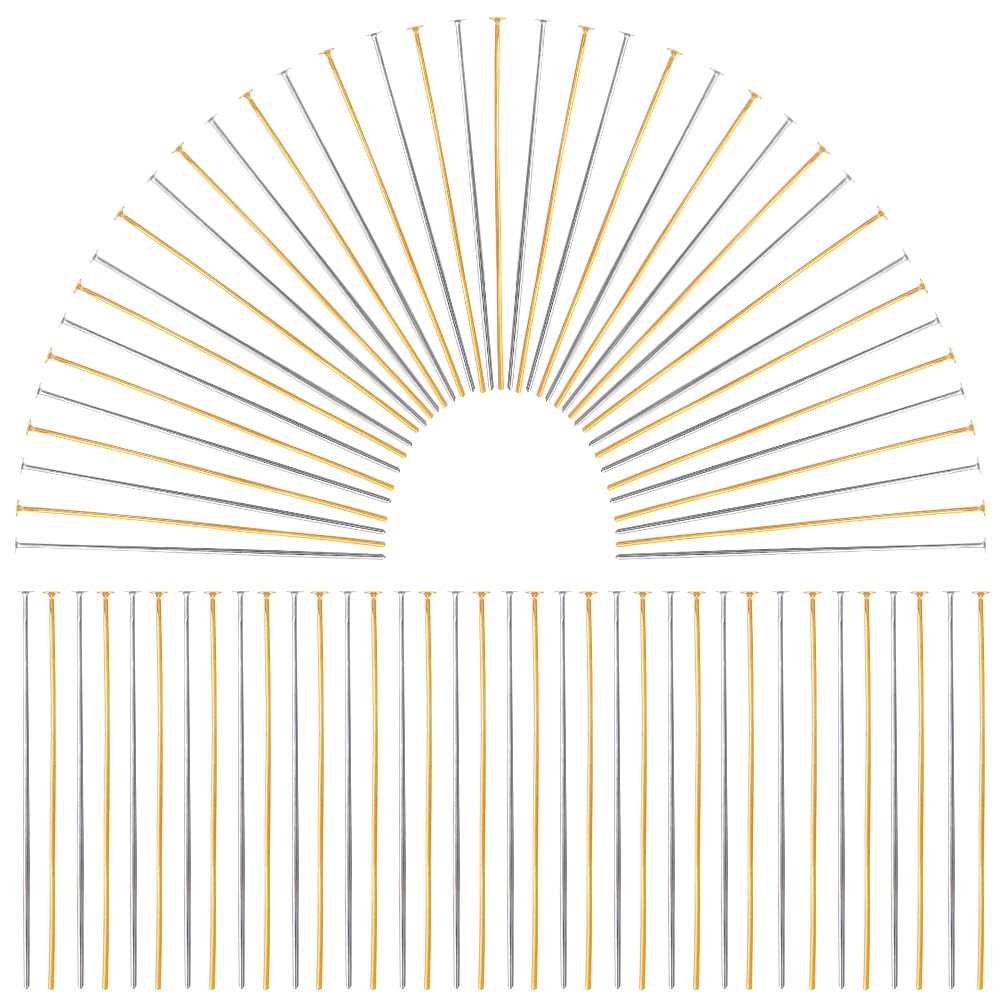 SOFPLATE 1 Box 600Pcs Fine Straight Pins Sewing 40mm Long Flat Head Pin Brass Headpins Bulk Gold Silver jewellery Findings Pins for jewellery Making Accessories DIY Dangle Earring Crafts Women Supplie