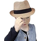Straw Fedora Sun Hat for Kids Roll Up Short Brim Trilby Hat Panama Beach Hat…