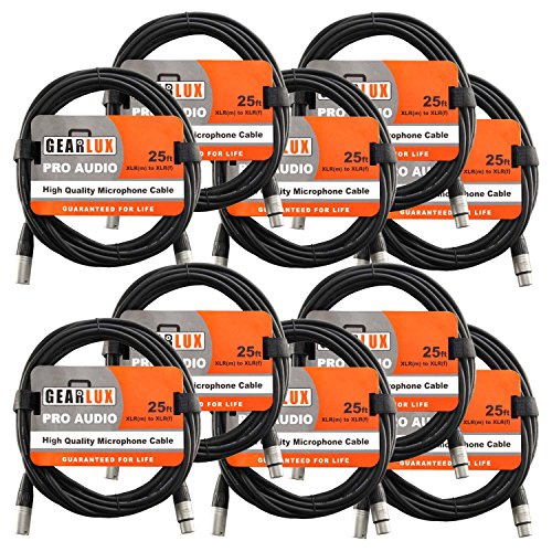 Gearlux xlr microphone cable, 25 foot - 10 pack