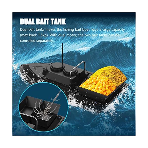 Angelköderboot, Dual Motor Fish Finder-Schiff, RC-Köderboot mit LED-Navigator-Licht, max Laden 1.5kg, RC-Entfernung 500m… – Bild 4