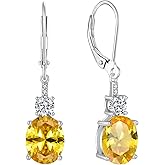 Inpasne Oval Dangle Drop Earrings for Women 925 Sterling Silver Leverback Earrings Birthstone Jewelry Gifts for Her