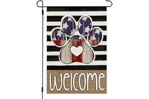 CROWNED BEAUTY 4th of July Patriotic Paw Print Garden Flag 12x18 Inch Double Sided for Outside Small Burlap USA Independence Day Welcome Yard Decorations (Stripes)