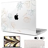MEEgoodo Case for MacBook Air M4/M3/M2 13.6 inch 2025 2024 2022, Fit Model A3240 A3113 A2681, Compatible with MacBook Air 13 inch, Laptop Hard Shell Case with Keyboard Cover, Engraving Floral | 2025 2024 2022, with Keyboard Cover, Engraving Floral
