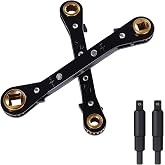 4PCS HVAC Service Wrench Set,Ratchet Wrenches (3/8", 1/4", 3/16", 5/16") | Curved S-Profile Wrench,Black-gold Anti-rust Coating,with 2 Hex Key Converters, for Mini Split AC &amp; Refrigeration Repair