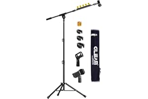 GLEAM Microphone Stand for Light Microphone under 1 LB - Tripod Boom Arm Mic Stand with Carrying Bag, 2 Mic Clips and Screw A