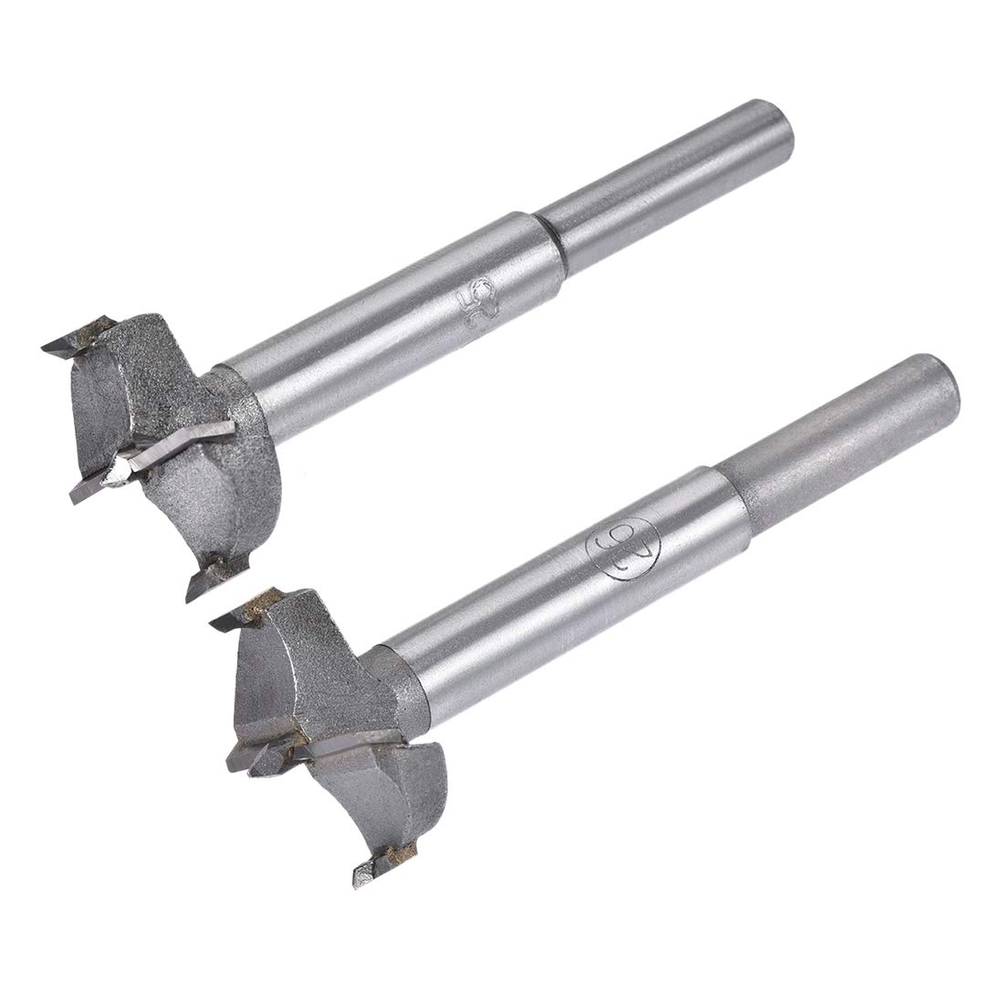 sourcing map Forstner Wood Boring Drill Bits 25mm 26mm Dia. Hole Saw Carbide Alloy Steel Tip Round Shank Cutting for Hinge Plywood Wood Tool 2in1 Set