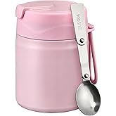 Pawtong 17oz Soup Thermo for Hot Food Kids Insulated Vacuum Food Jar with Stainless Steel Spoon Wide Mouth Thermo Leakproof Lunch Food Container Kids Hot Lunch Box (Pink)