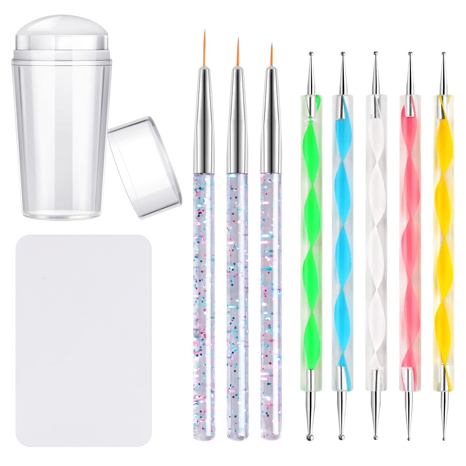 Kalolary Silicone Nail Stamper Set, French Tip Nail Stamp Jelly with Scraper, 3PCS Nail Detail Brush Set Nail Art Brush Pen, 5PCS Nail Dotting Pen, French Tip Nails Art Design Manicure Tools