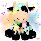 Hopearl LED Musical Stuffed Smile Cow Light up Singing Plush Toy Adjustable Volume Lullaby Animated Soothe Birthday Festival for Kids Toddler Girls, 11'