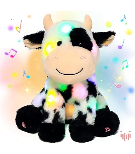 Unsnurnoch 9.8\" Glowing Cow Plush Toy, Soft Light-Up Black Cow St￭ Animal For Kids, Night Light Comfort Toy For Sleeping, Birthday For Boys And Girls