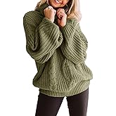 Womens Chunky Turtleneck Sweaters Plus Size Long Sleeve Cable Knit Casual Loose Jumper Tops