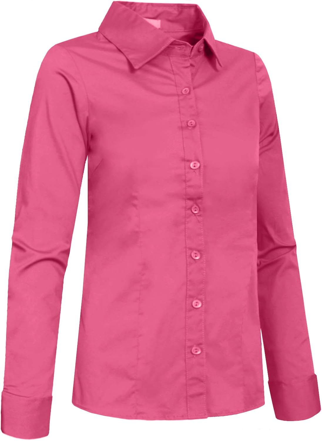 J. LOVNY Girl's Basic Casual Long Sleeve Roll Up Button Down Blouse Shirts: Clothing