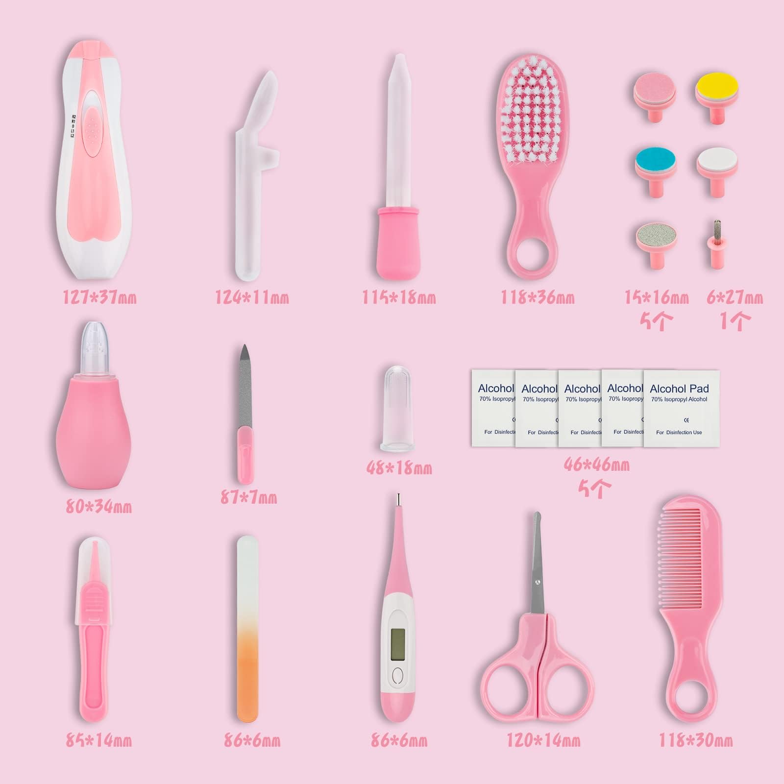 Baby Grooming Kit, Infant Safety Care Set with Hair Brush Comb Nail Clipper Nasal Aspirator,Baby Essentials Kit for Newborn Girls Boys (Pink 20 in 1)