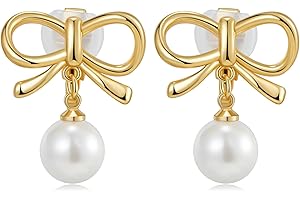 LOFITOR Gold Clip On Earrings for Women 14K Gold Clip-on Earrings Non Piercing Bow Earrings Ribbon Dangle Drop Tassel Chian Statement Earrings Lightweight Fake Bow Earrings for Non Pierced Ears