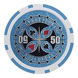 Brybelly Laser Inlay Poker Chips Heavyweight 14-gram Clay Composite - Pack of 50 ($50 Light Blue)