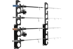 Butizone Fishing Rod Rack, Fishing Pole Wall or Ceiling Storage Rack Holder Wall Mount for Garage, Cabin and Basement, Holds 8 Fishing Rods Black