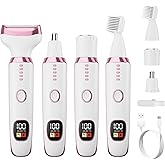 Electric Razor for Women 4-in-1 Bikini Trimmer & Body Shaver for Face, Legs, Underarms, Pubic Hair – Rechargeable Wet/Dry Painless Hair Removal with LED Display (White)