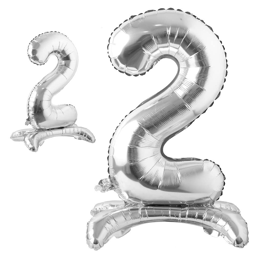 Photo 1 of 16" inch Standing Single Silver Alphabet Letter Number Balloons Aluminum Hanging Foil Film Balloon Wedding Birthday Party Decoration Banner Air Mylar Balloons (16 inch Stand Silver 2)