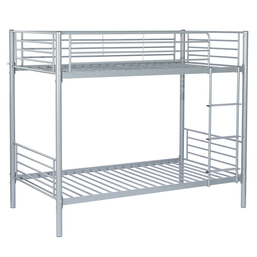 Photo 1 of ***It's used, it's missing a part, and it's not known if it works 100%.***Bonnlo Metal Bunk Bed Twin Over Twin with High Guard Rail and Non-Slip Flat Step, Twin Bunk Beds for Kids/Teens/Adults, Heavy Duty Bunk Beds Gray