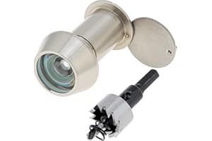 HOJLKLD Door Viewer Peephole, Solid Brass 220-Degree Peephole with 55/64" (22 mm) Drill Bit for 1-3/8" to 2-23/64" Doors, Peephole with Heavy Duty Rotating Privacy Cover (Satin Nickel)